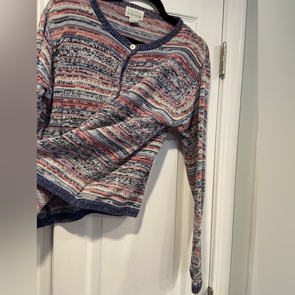 VTG For Her Van Heusen Size L Ramie Cotton Fair Isle Pearl Button Front Cardigan - Picture 5 of 13